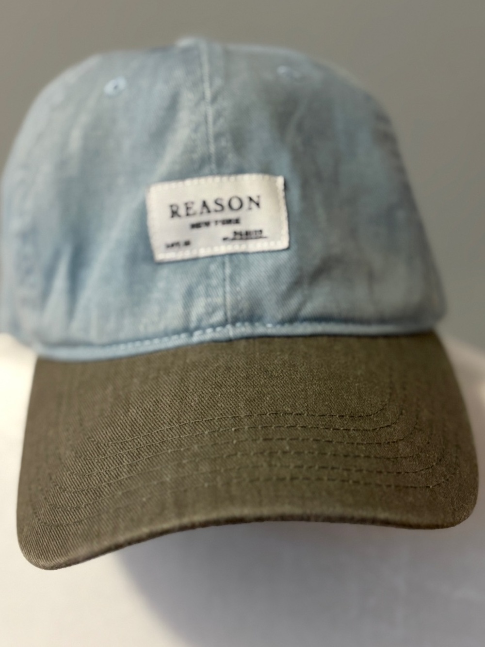 Reason Clothing NY Streetwear Two-Tone Denim Baseball Cap Olive Blue - Unisex